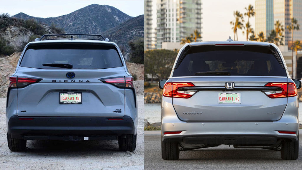 2022 Toyota Sienna and 2022 Honda Odyssey back view