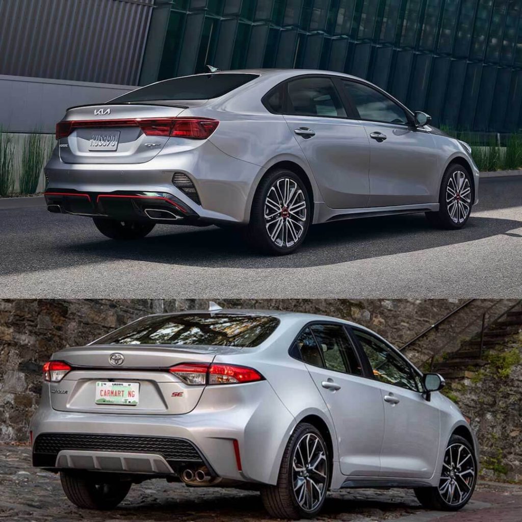 2023 Corolla Vs.  2023 Kia Forte back view