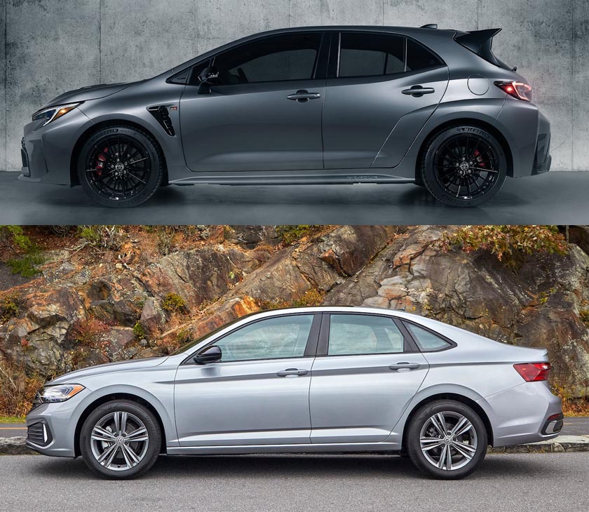 2023 Toyota Corolla vs. 2023 Volkswagen Jetta side view