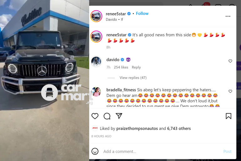 Davido purchases G-Wagon for his Chioma