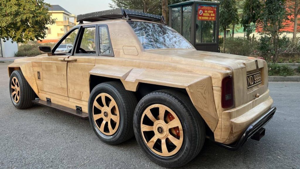 back view of Wooden 6 x 6 Rolls-Royce Phantom