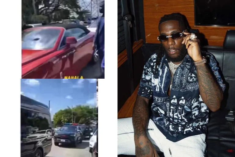 An image showing Burna Boy arrive a venue with luxury car worth millions.