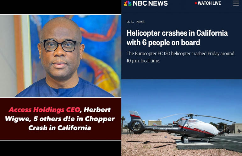 Access Holdings CEO, Herbert Wigwe, Five Others Die In Helicopter Crash In California