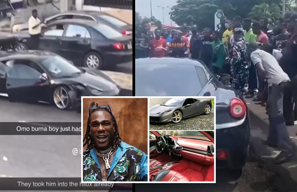 Burna Boy Survives A ‘Bad Accident’ in Lagos – Crashes His Ferrari