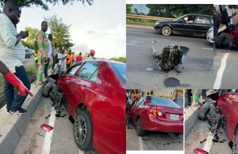 Car Engine Falls Off Due to Car Accident in Abuja