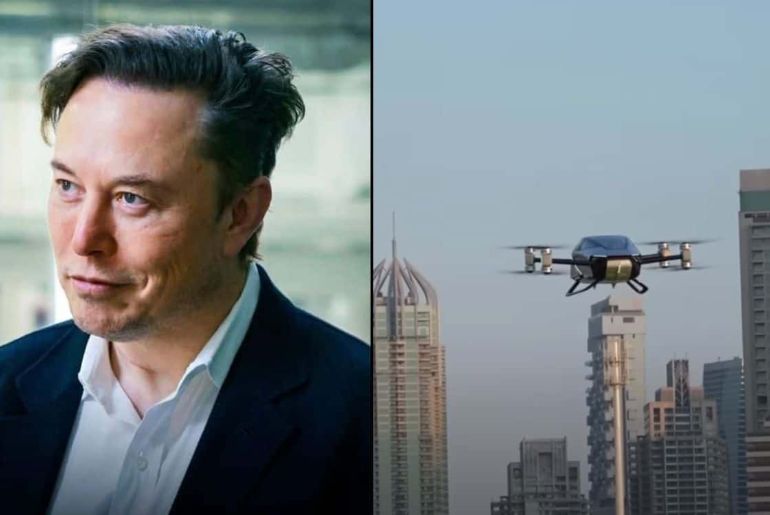 Image showing Elon Musk & a flying car