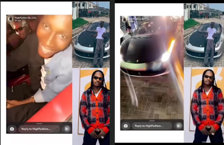 Ferrari Boy, Zinoleesky Drives His Oga, Bana Ibeji (Naira Marley) To An Event With His New Whip