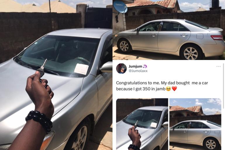 Young Lady Celebrates The Car Her Dad Gifted Her For Passing Jamb