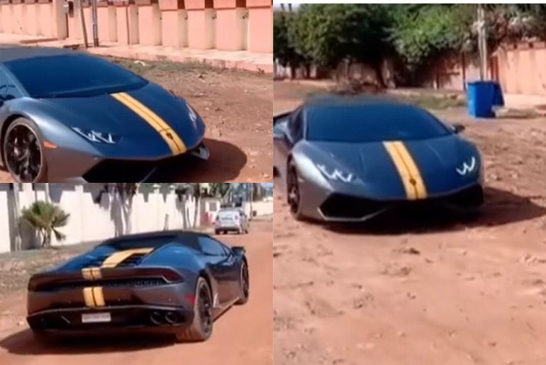 An image showing a Lamborghini Huracan in the trenches.