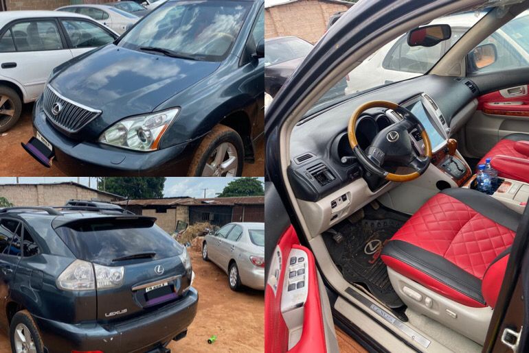 An image showing the exterior and interior view of a Lexus RX350