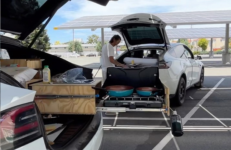 Tesla Model X Owner Turns His Electric Car Into a Home, Adds Bed and Kitchen Inside