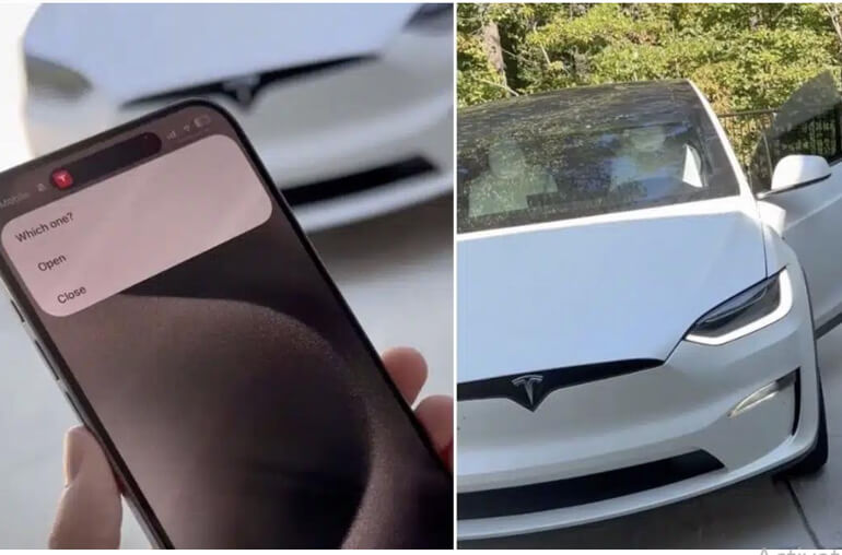 Tesla Owners Car Use Their iPhone 15 to Check Car Battery Level