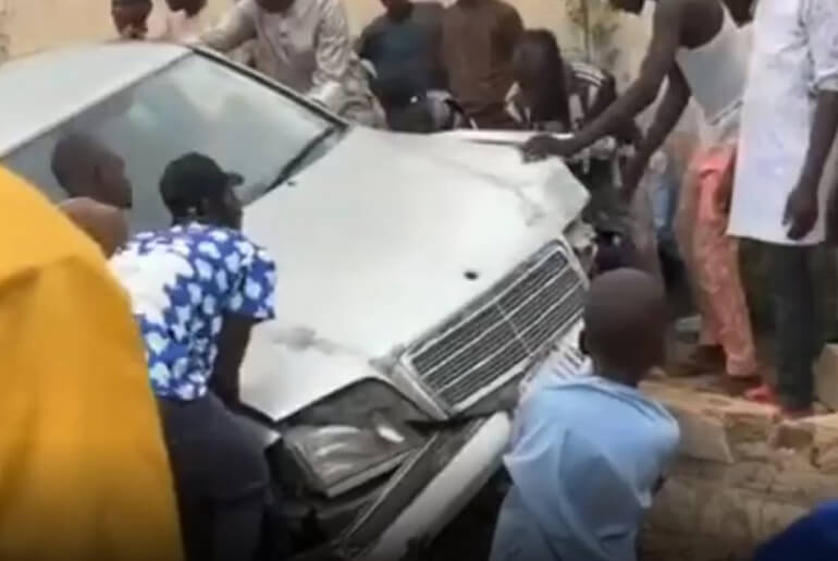 The Moment Maiduguri Drifters Ram Their Vehicle Into An Electric Pole & Fence