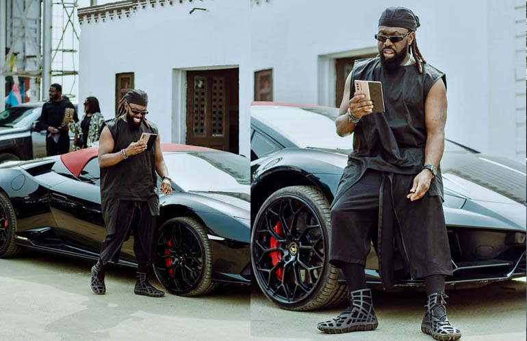 Timaya Pictured with his most expensive car 'Lamborghini Huracan' worth N410 million