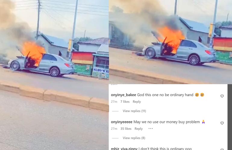 "I don’t think this is ordinary ooo" Reaction as Man wails as his Mercedes Benz goes up in flames days after it was acquired