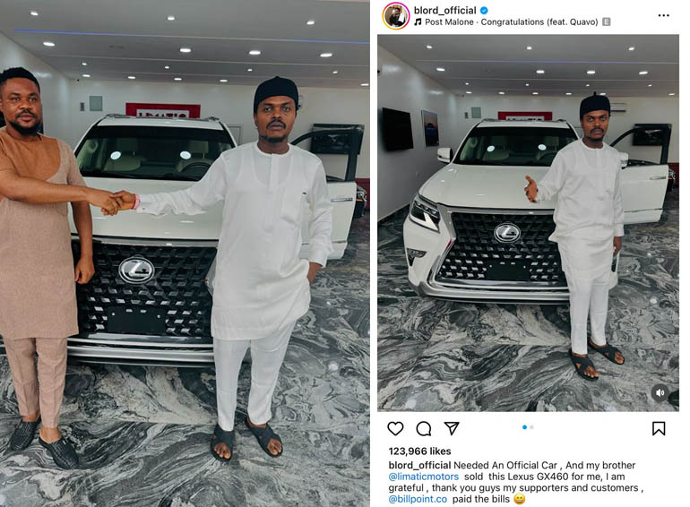 BLord splashes over N100 Million as he buys a 2021 Lexus GX 460 as his Official Car