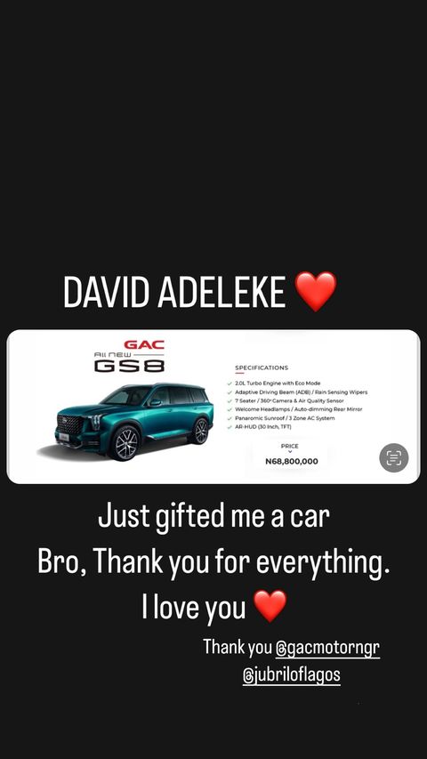 Davido surprises Ubi Franklin with luxurious multi-million car